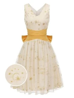 Yellow 1950s Mesh Patchwork Swing Dress