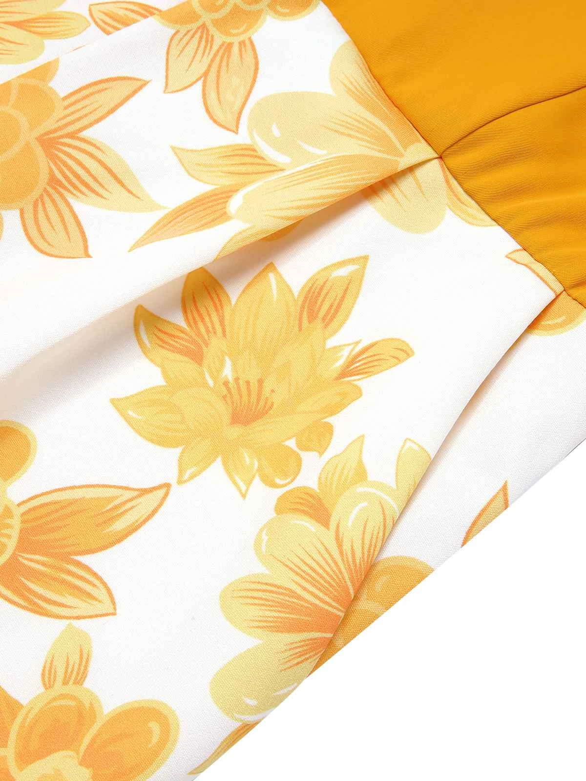 Yellow 1950s Spaghetti Strap Floral Romper - Image 6