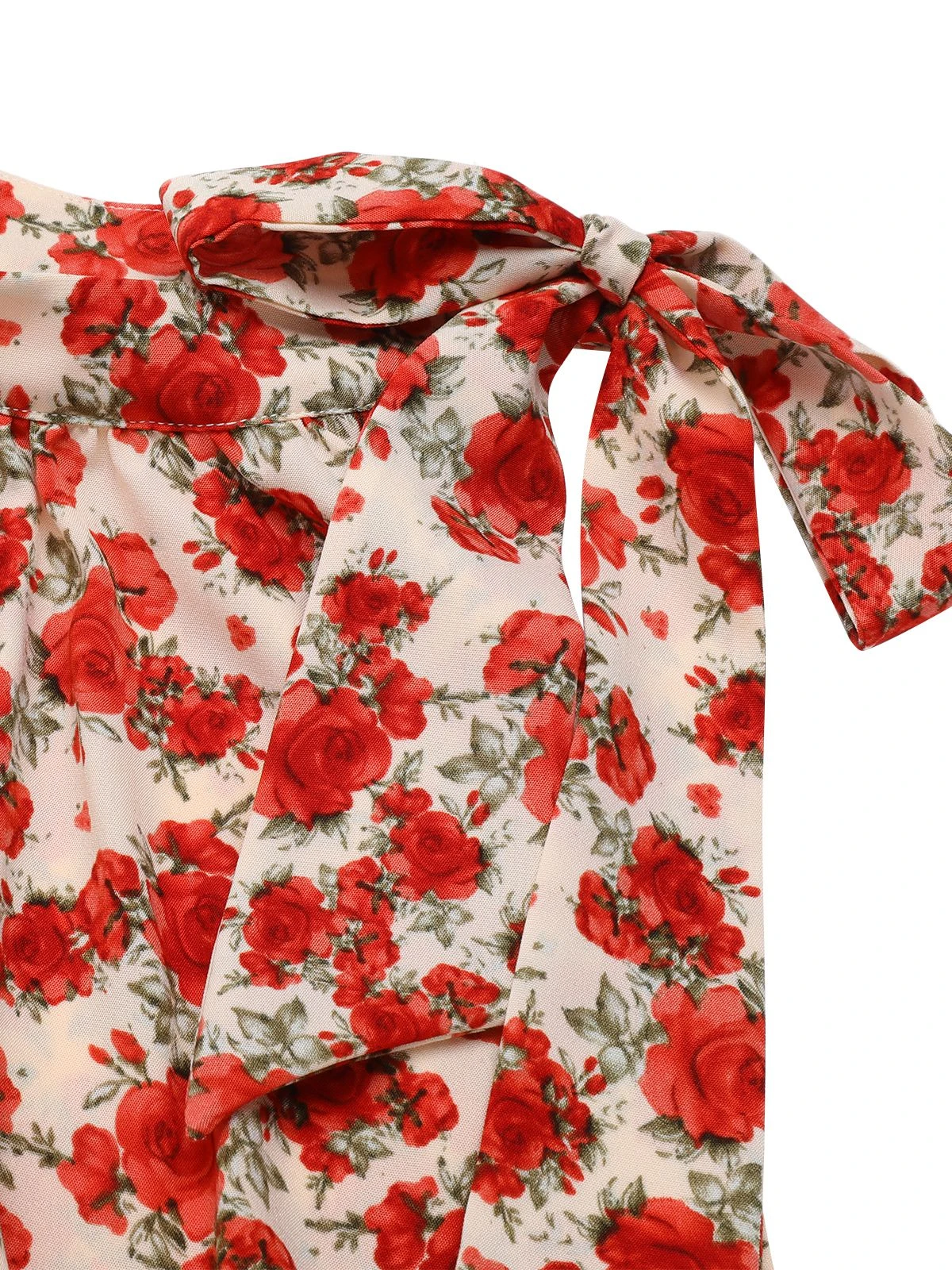 Deep Red 1950s Rose Lace Up Patchwork Romper - Image 5