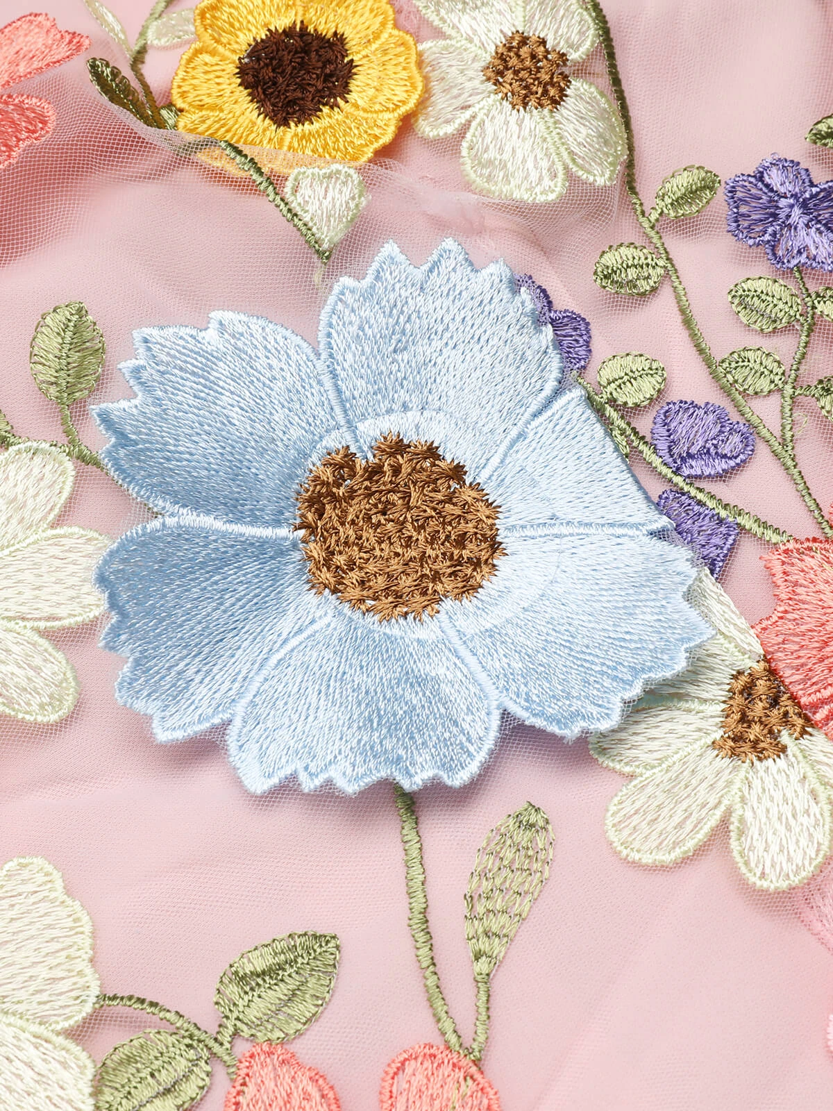 Pale Pink 1960s Halter Neck Floral Embroidery Mini Dress - Image 6