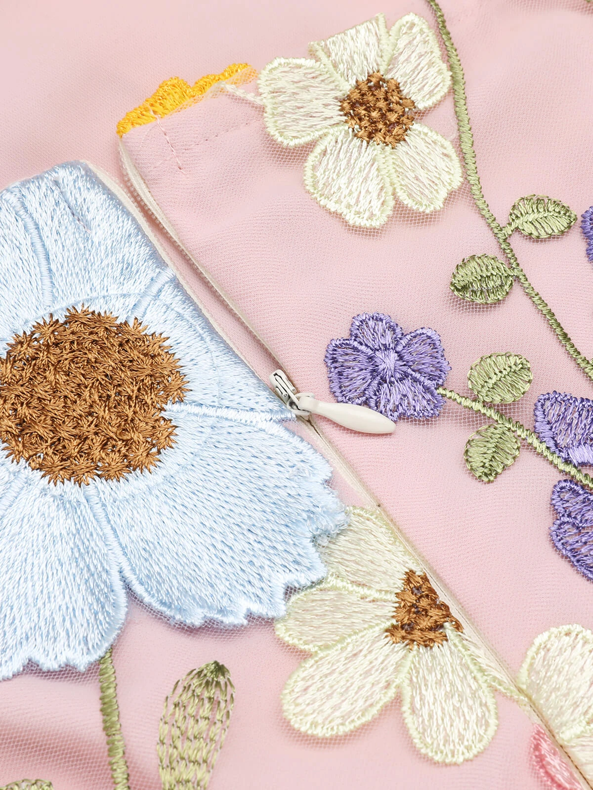 Pale Pink 1960s Halter Neck Floral Embroidery Mini Dress - Image 7