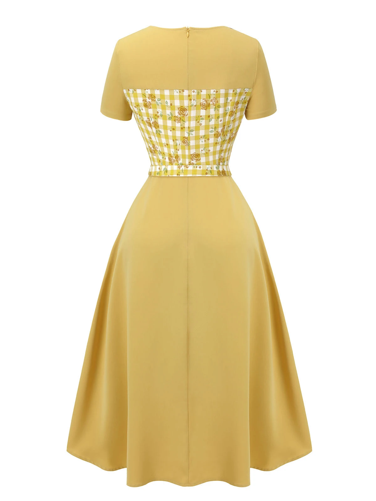 Yellow 1950s Plaid Rose Panel Raglan Dress - Image 4
