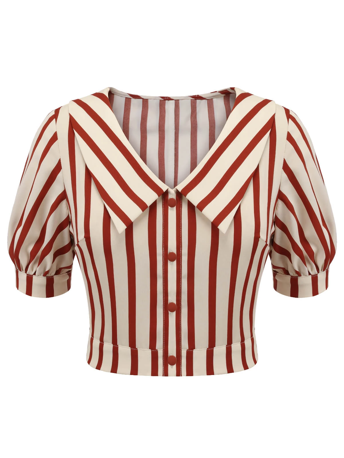 2PCS Orange Red 1950s Striped Blouse & Pleated Skirt - Image 5