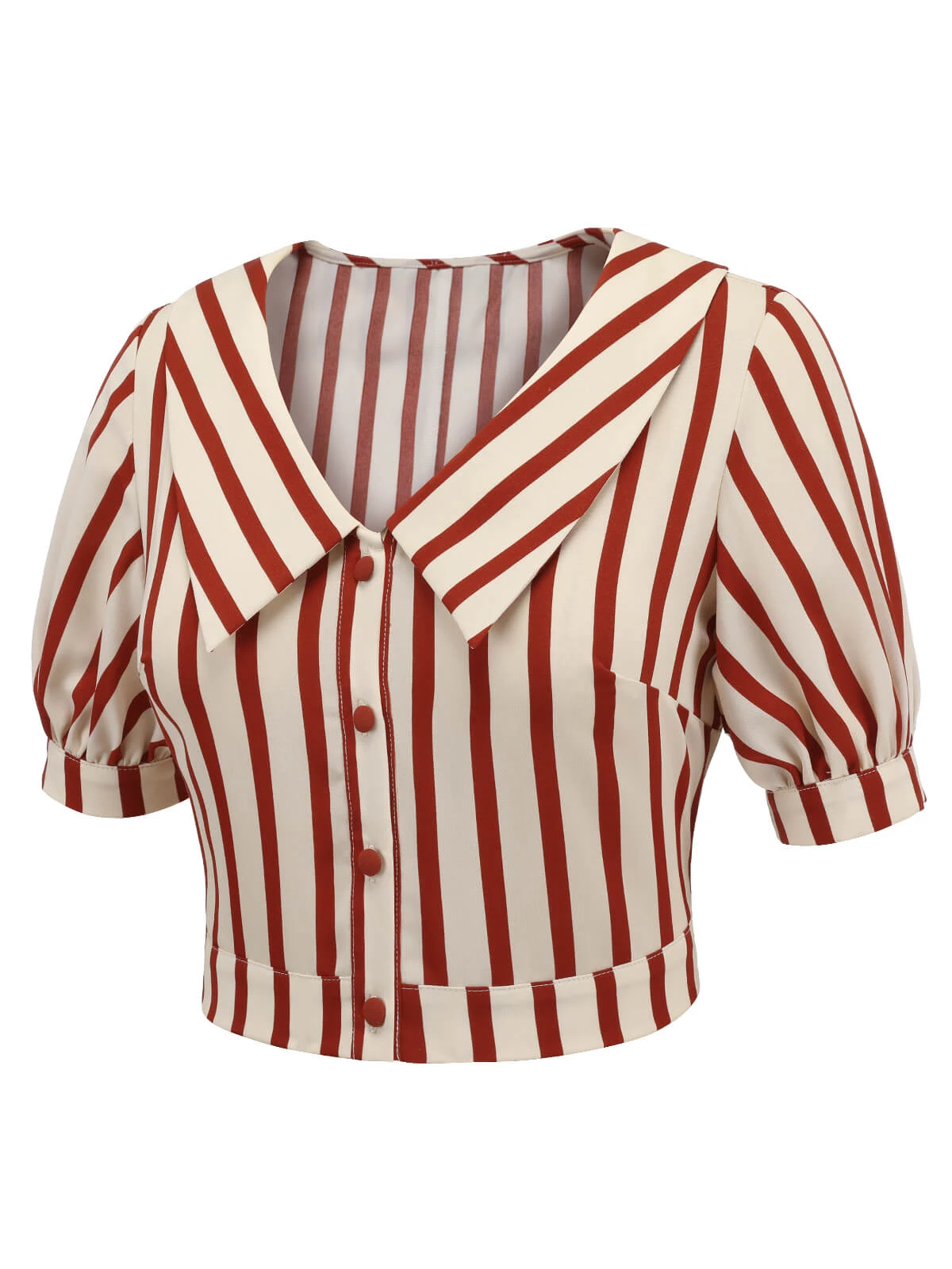 2PCS Orange Red 1950s Striped Blouse & Pleated Skirt - Image 6