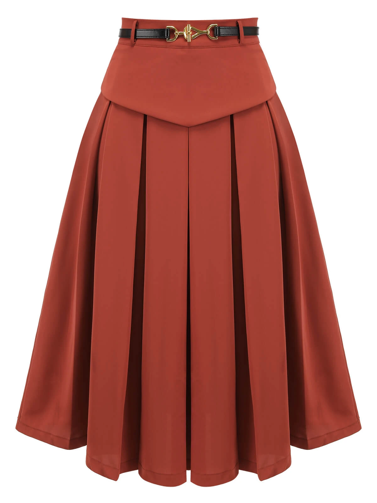 2PCS Orange Red 1950s Striped Blouse & Pleated Skirt - Image 11