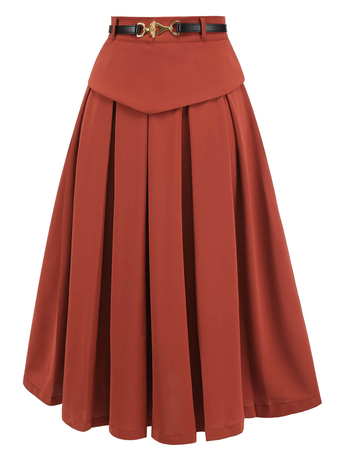 2PCS Orange Red 1950s Striped Blouse & Pleated Skirt - Image 12