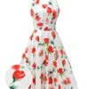 White 1950s Watercolor Rose Halter Dress