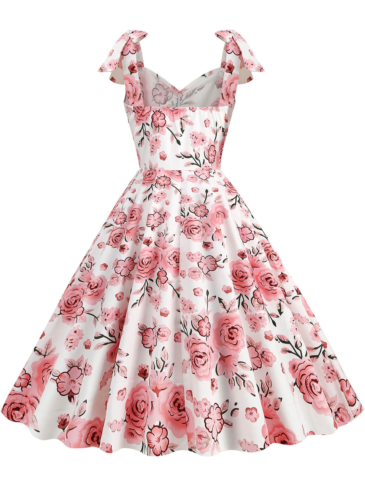1950s Floral Lace-Up Shoulder V-Neck Swing Dress - Image 7