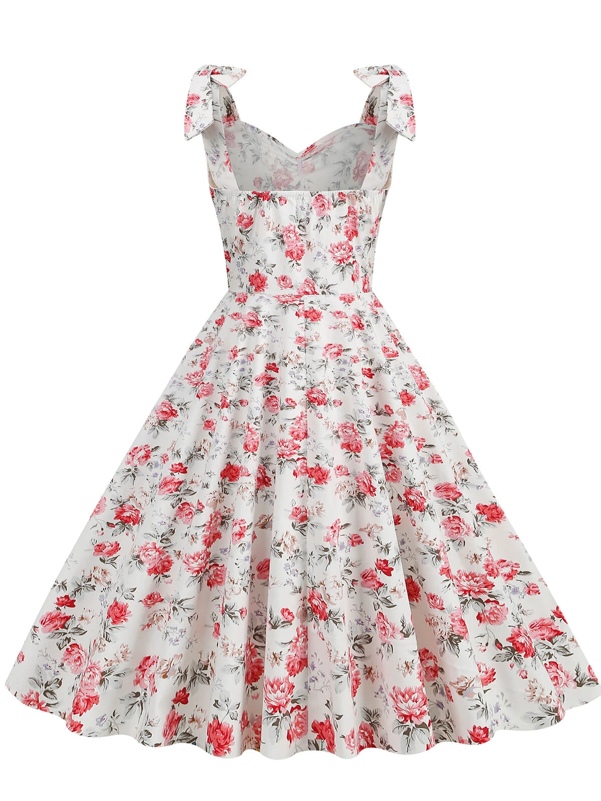 1950s Floral Lace-Up Shoulder V-Neck Swing Dress - Image 18