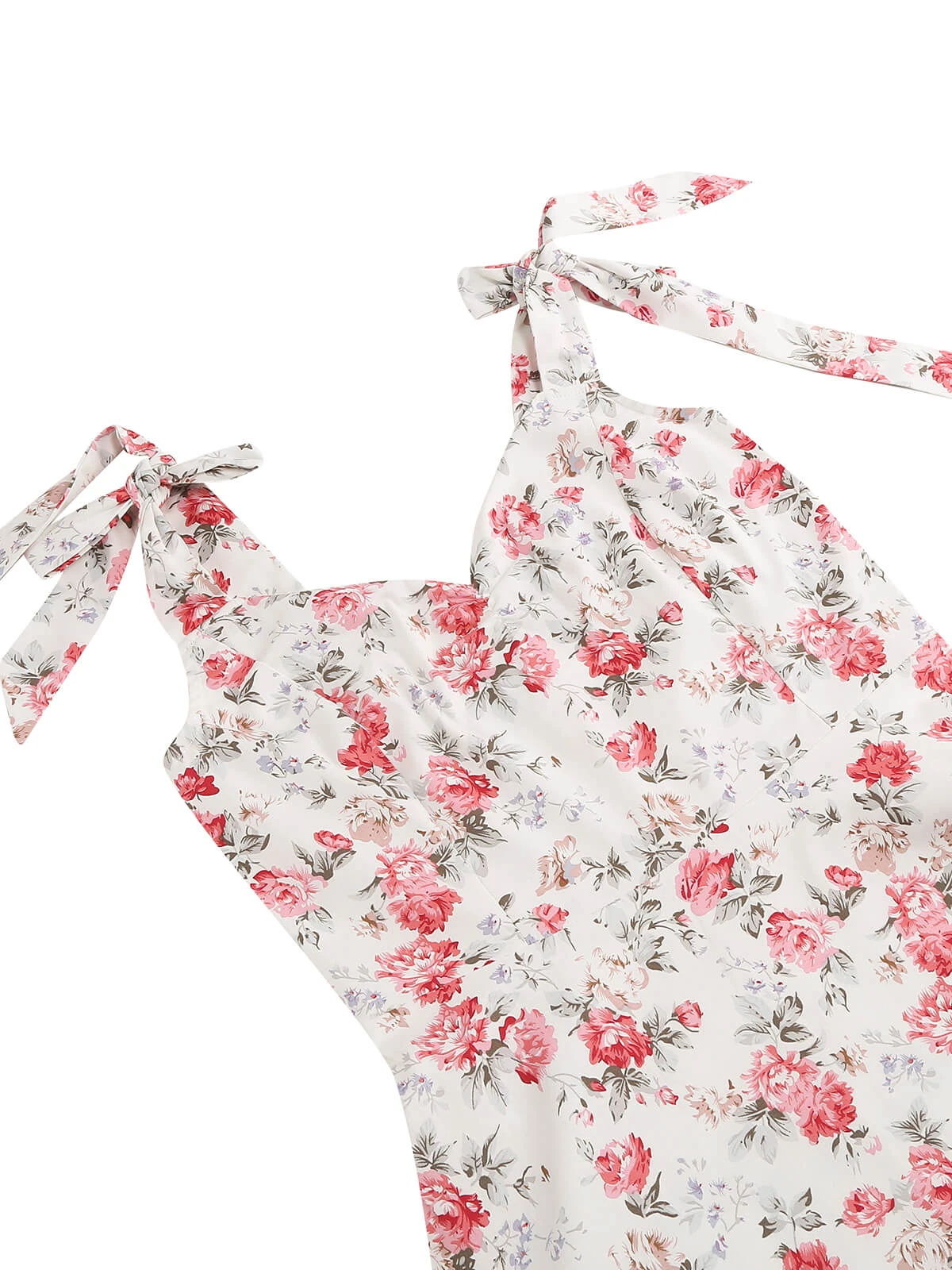 1950s Floral Lace-Up Shoulder V-Neck Swing Dress - Image 19