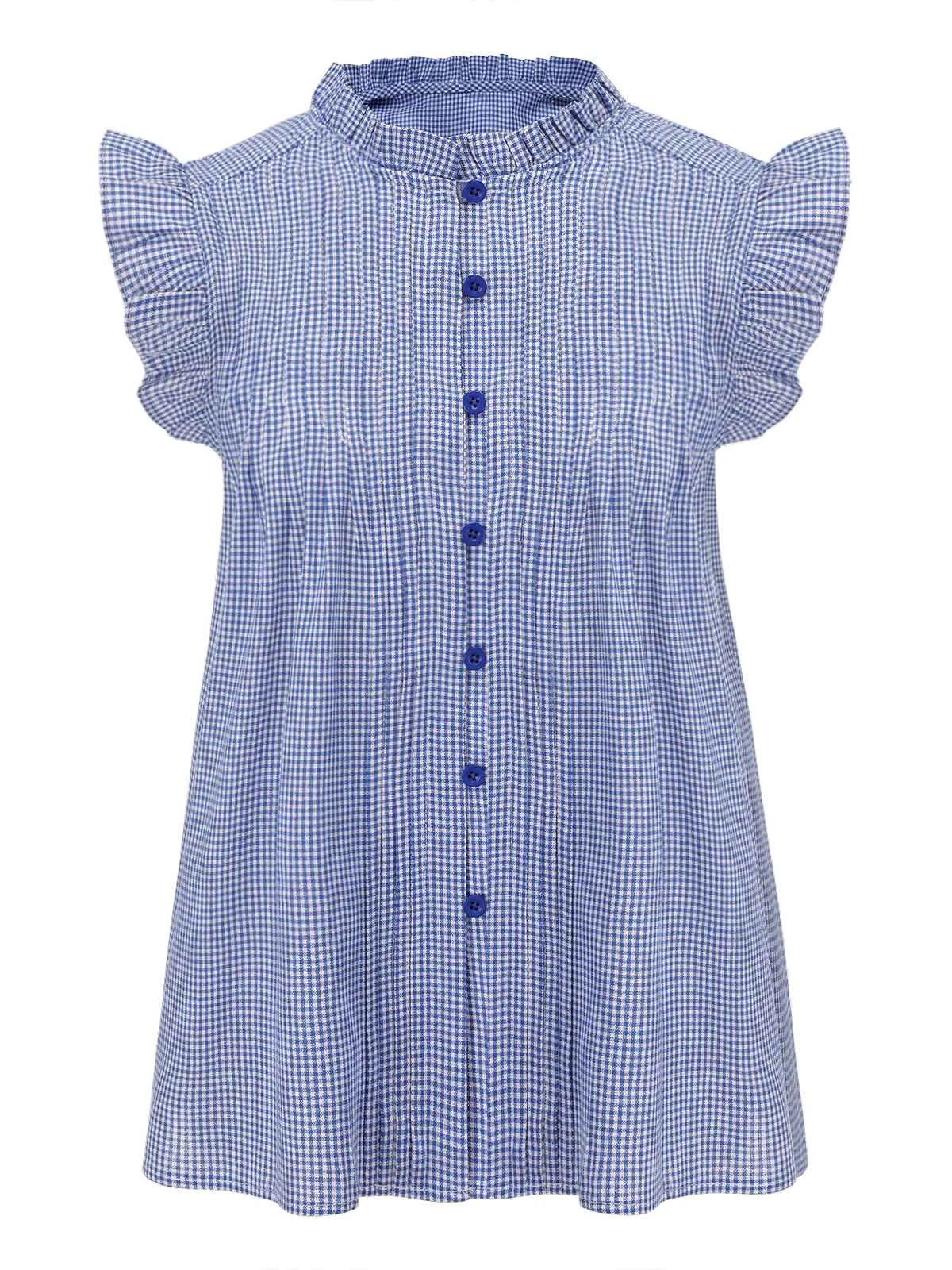 Blue 1950s Ruffles Plaid Blouse