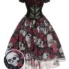 1950s Halloween Skull Rose Lace Mesh Dress