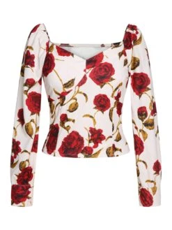 1960s French Rose Floral Slashed Blouse