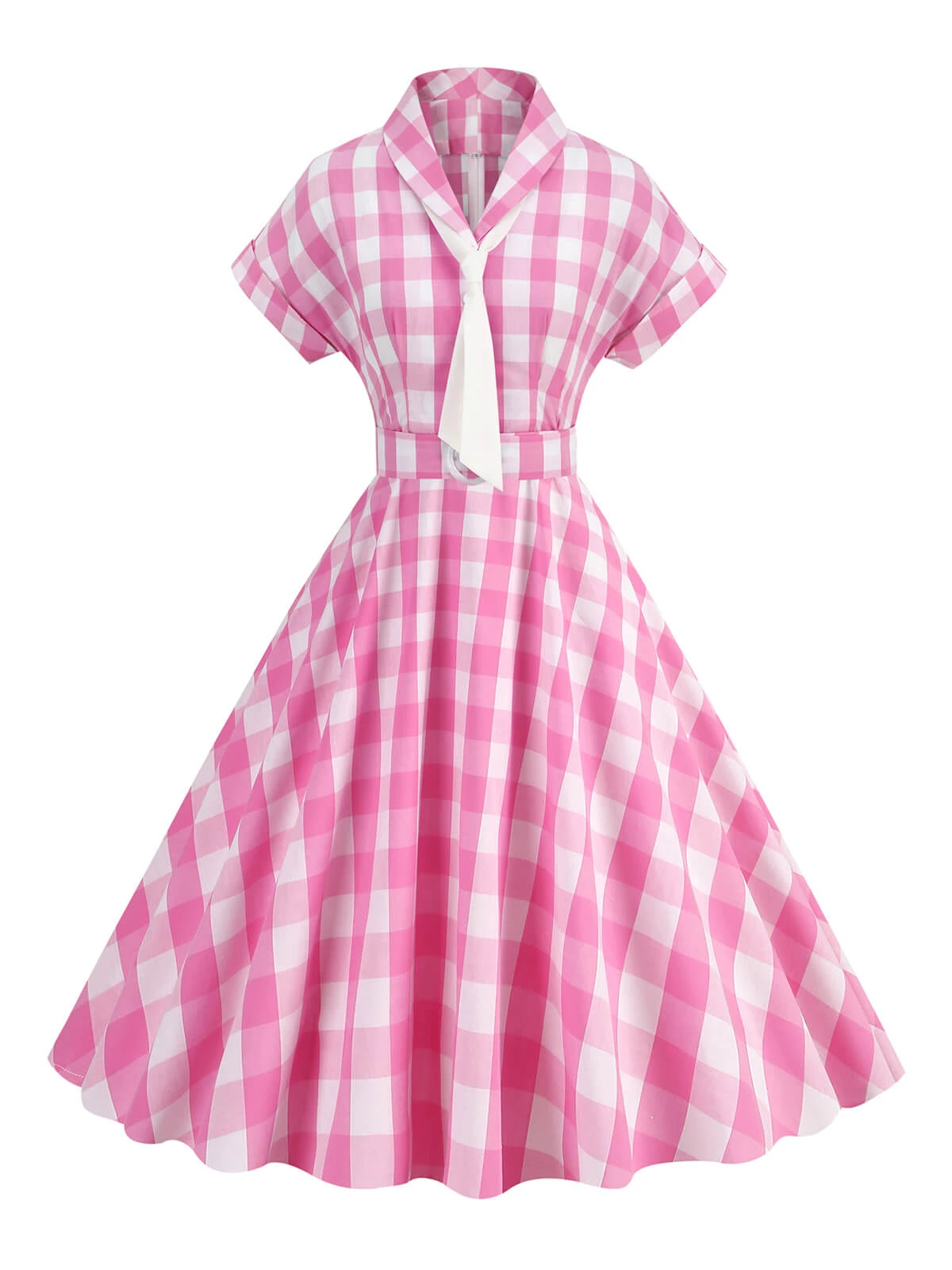 1950s Plaid Bow Lapel Swing Dress - Image 2
