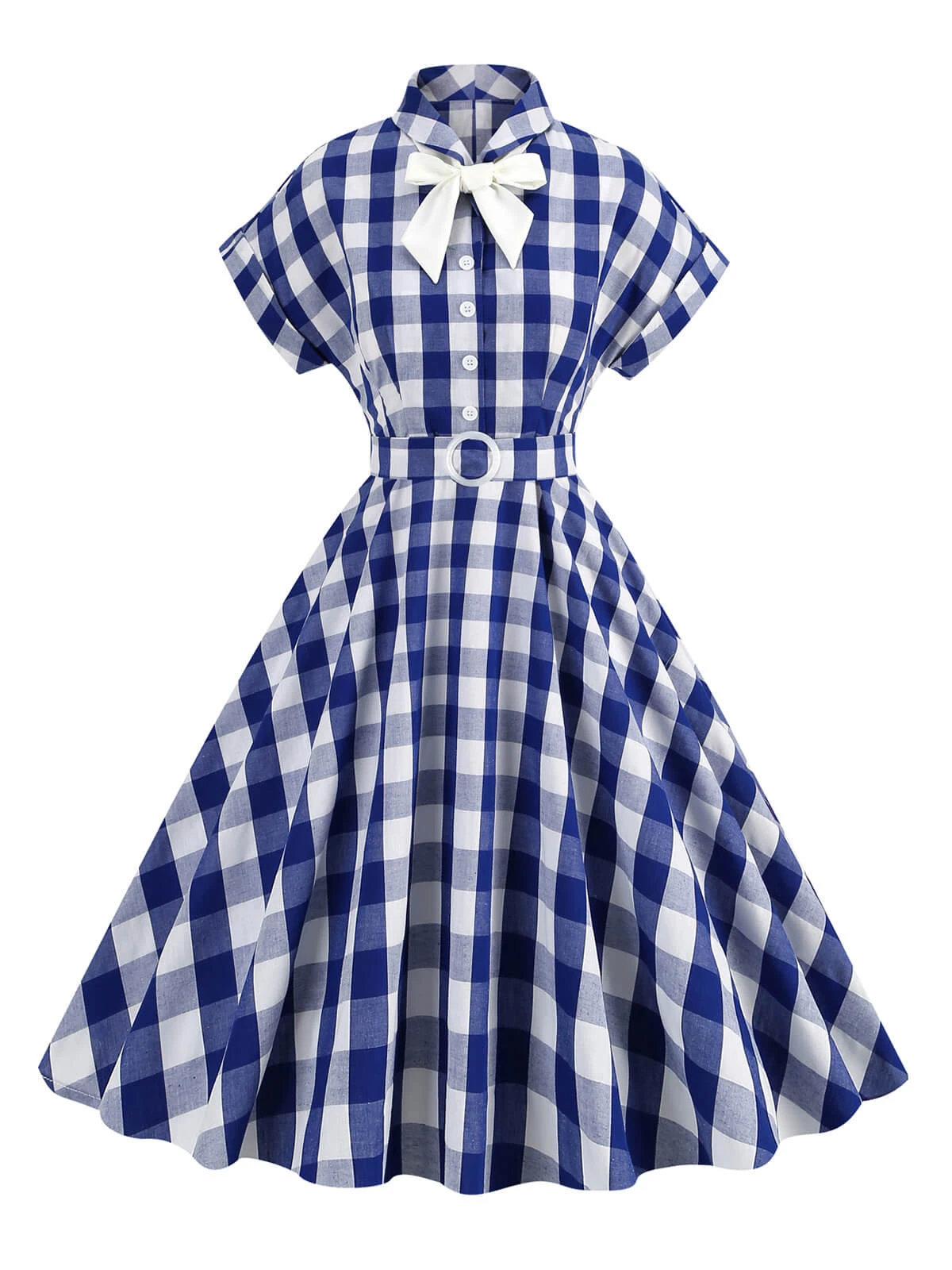 1950s Plaid Bow Lapel Swing Dress - Image 7