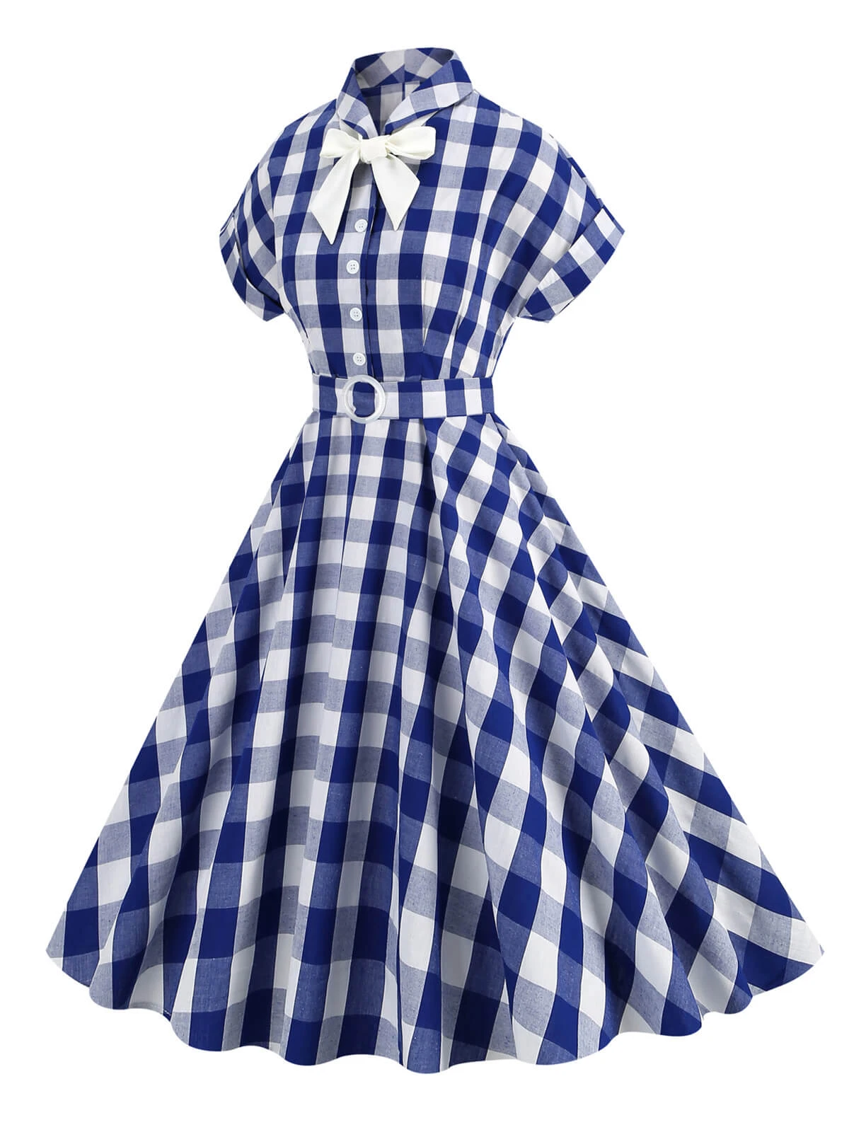 1950s Plaid Bow Lapel Swing Dress - Image 8