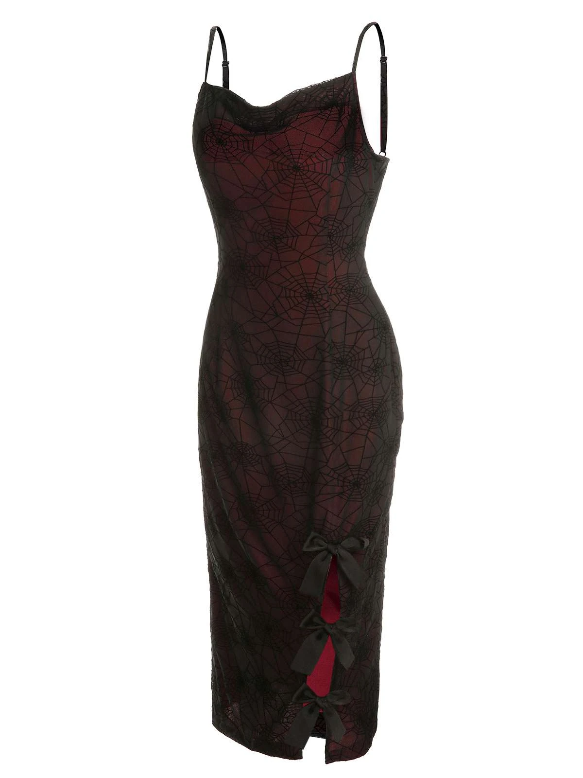 Deep Red 1960s Halloween Spider Web Dress - Image 3