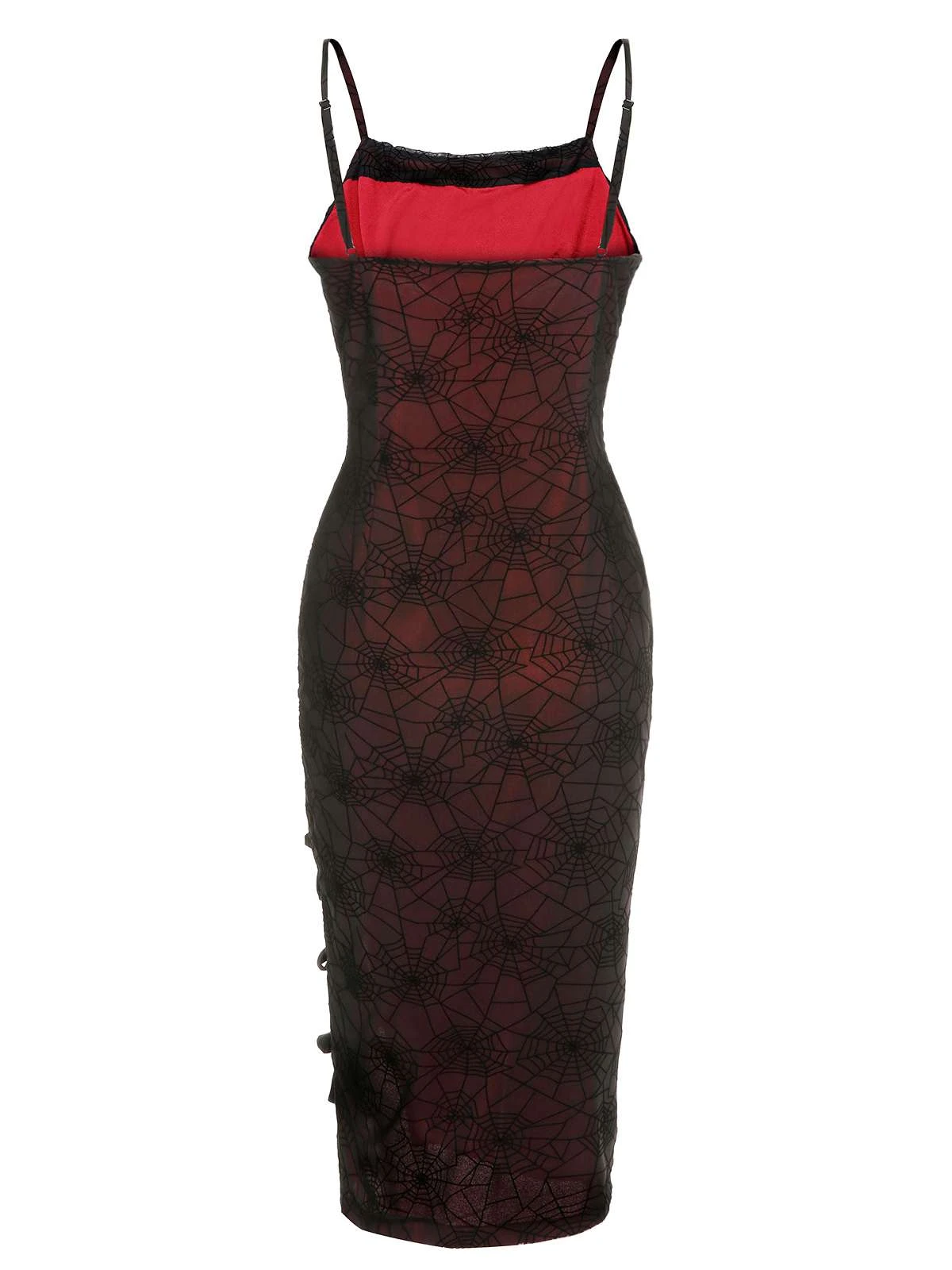 Deep Red 1960s Halloween Spider Web Dress - Image 4