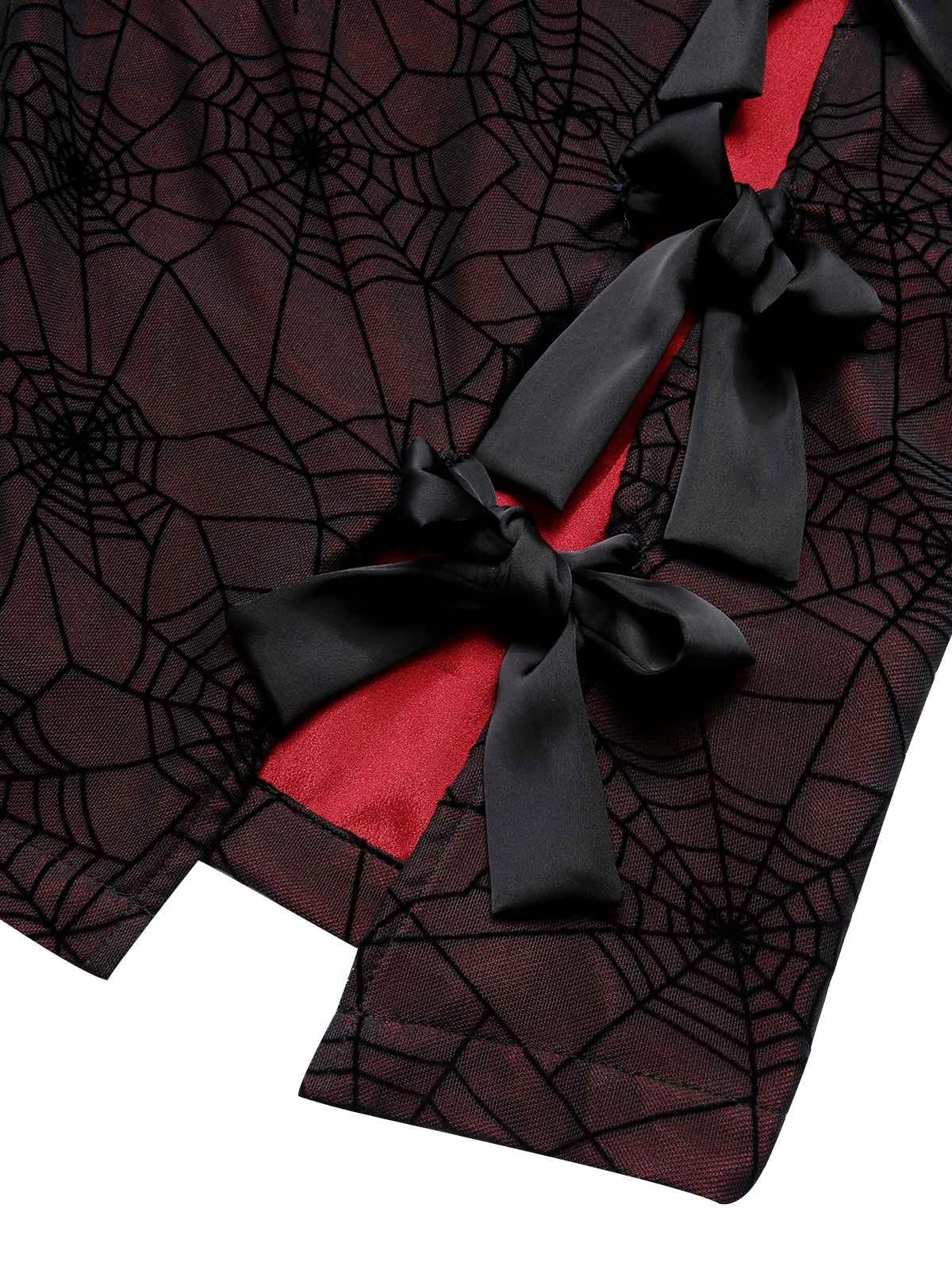 Deep Red 1960s Halloween Spider Web Dress - Image 5