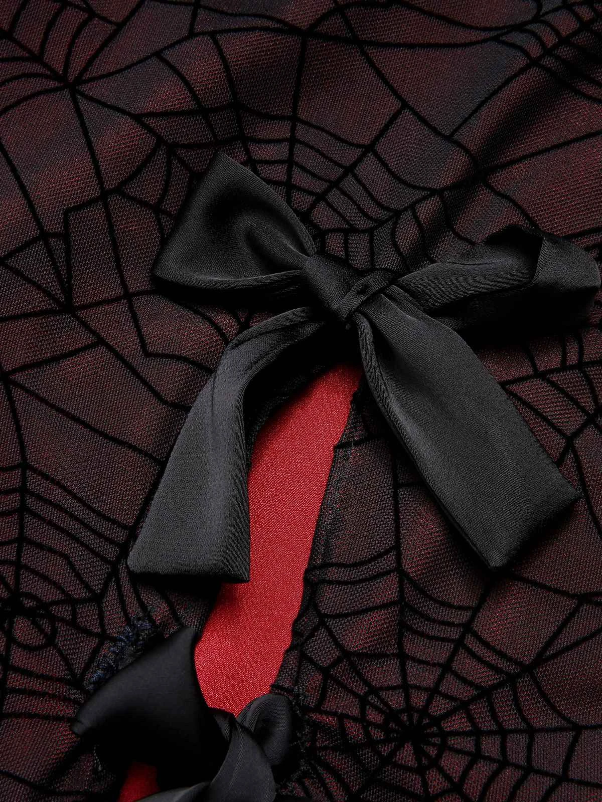 Deep Red 1960s Halloween Spider Web Dress - Image 7