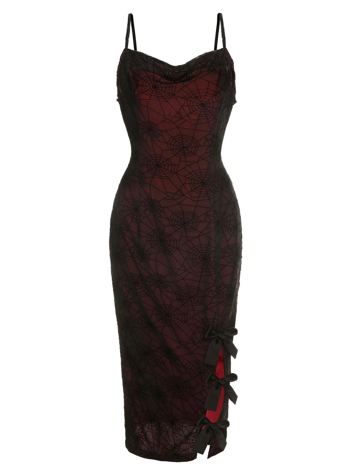 Deep Red 1960s Halloween Spider Web Dress - Image 2