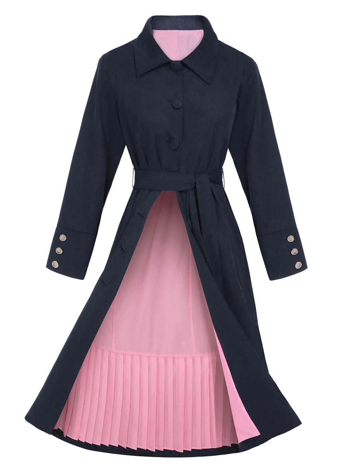 Dark Blue 1950s Solid Belted Coat - Image 6
