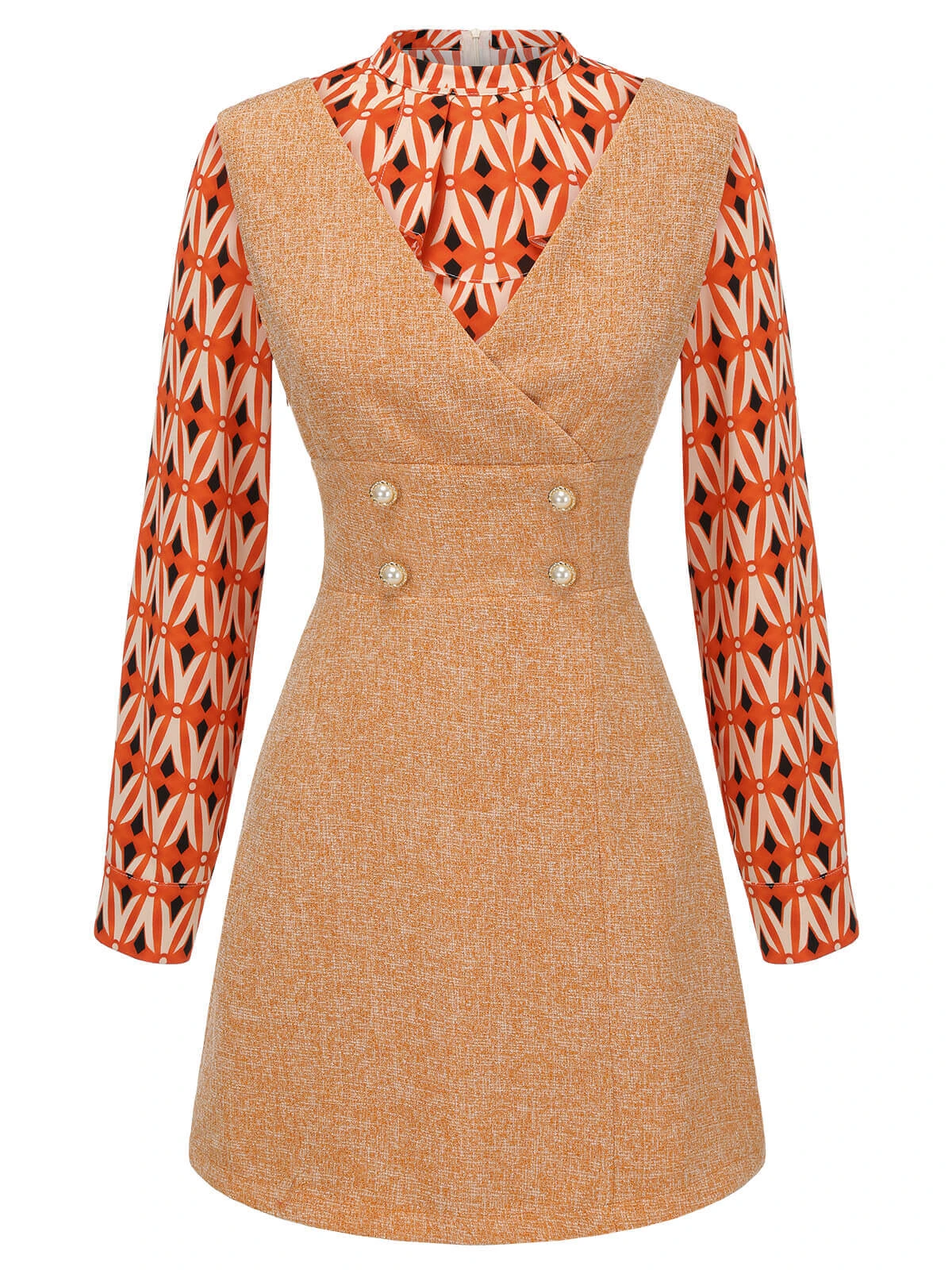 2PCS 1960s Orange Blouse & Tweed Mini Dress - Image 2