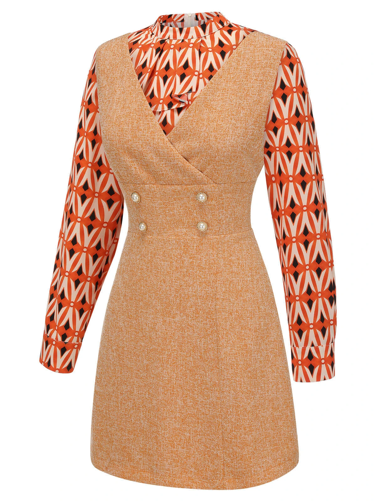 2PCS 1960s Orange Blouse & Tweed Mini Dress - Image 4