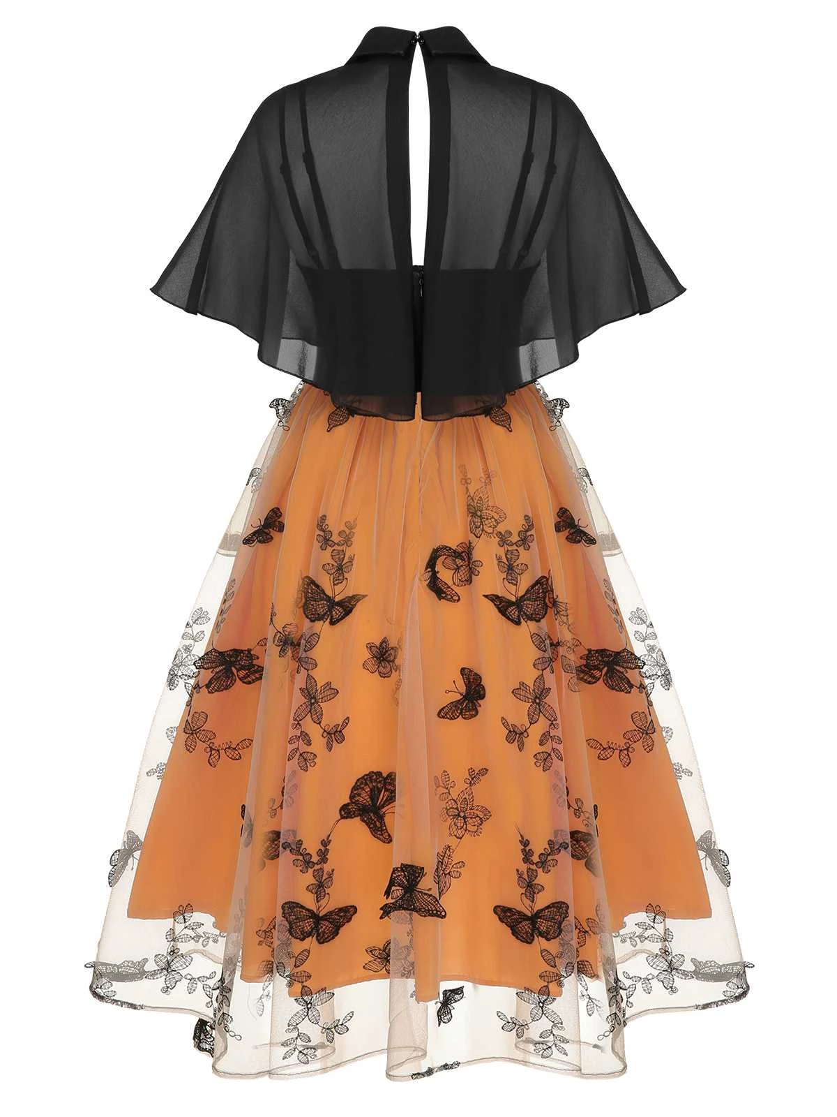 Black & Orange 1950s 3D Butterflys Cloak Dress - Image 4