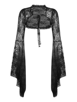 Black 1930s Halloween Lace Flare Sleeve Top
