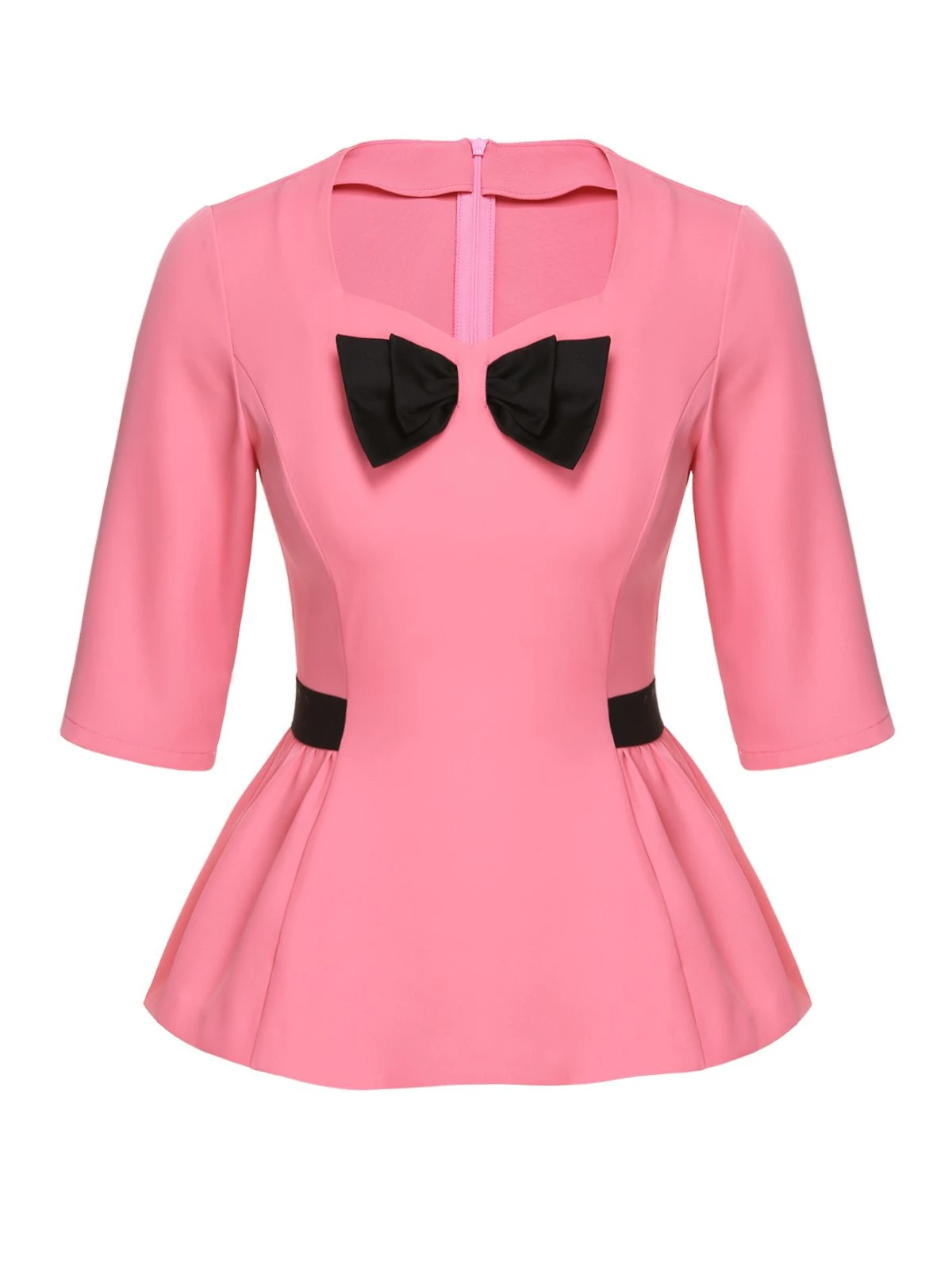 Black & Pink 1960s Bow Waist Patchwork Top - Image 2