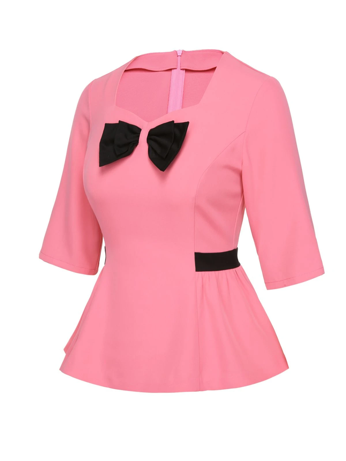 Black & Pink 1960s Bow Waist Patchwork Top - Image 3