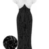 Black&White 1930s Striped Deep V-Neck Patchwork Dress