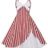 1950s Stripes Contrast Patchwork Strap Dress