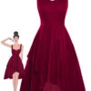 Red 1950s Sweetheart Collar Velvet Strap Dress