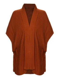 Brown 1950s Bat Sleeve Knitted Solid Cardigan