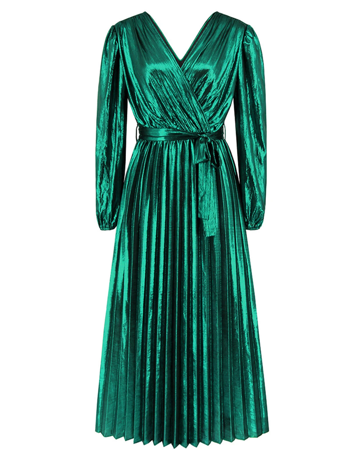 1940s Solid Glossy V-Neck Shift Dress - Image 7