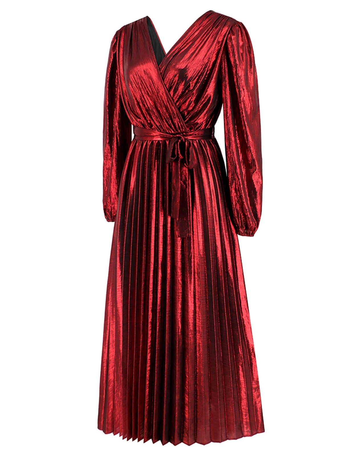 1940s Solid Glossy V-Neck Shift Dress - Image 2