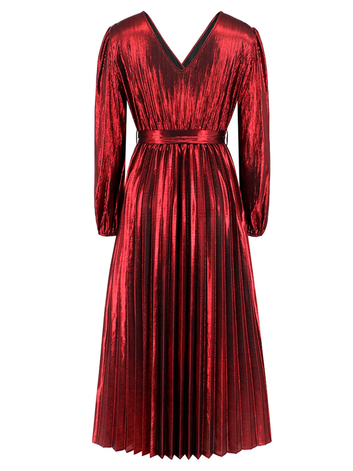 1940s Solid Glossy V-Neck Shift Dress - Image 3