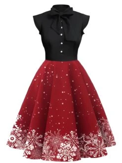 1950s Christmas Snowflake Bow Collar Dress
