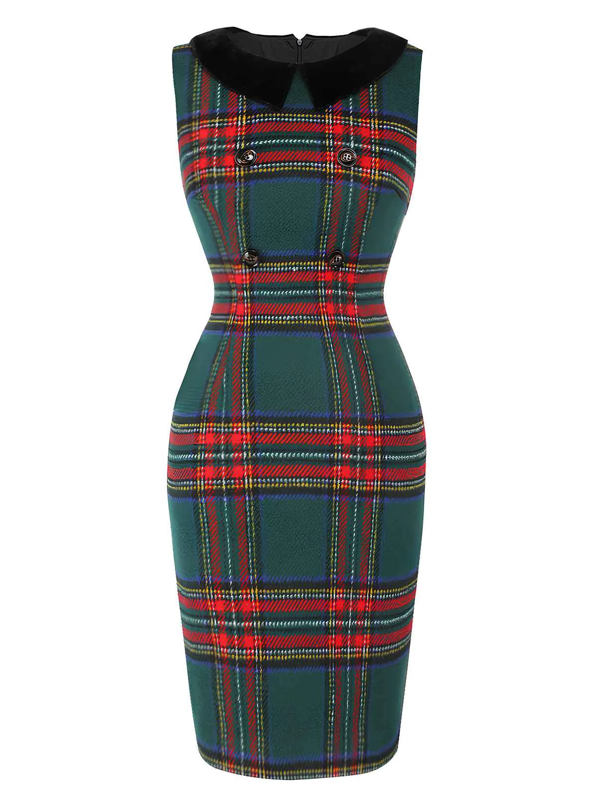 1960s Plaid Cloak Sleeve Velvet Collar Dress - Image 5