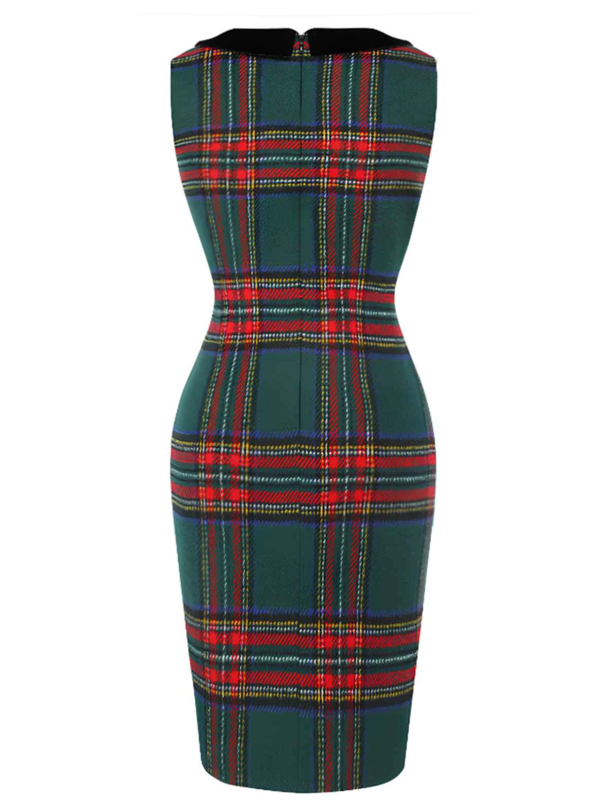 1960s Plaid Cloak Sleeve Velvet Collar Dress - Image 6