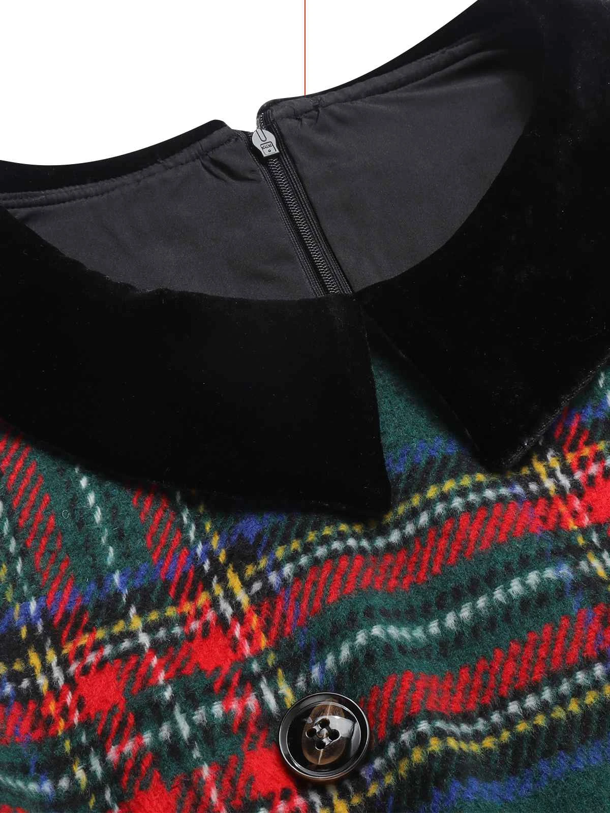 1960s Plaid Cloak Sleeve Velvet Collar Dress - Image 9