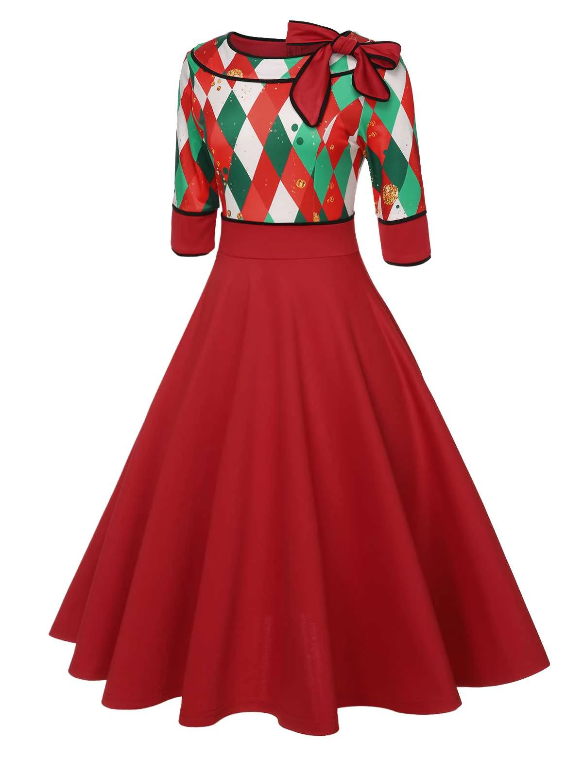 Green 1950s Christmas Plaid Patchwork Dress - Image 10