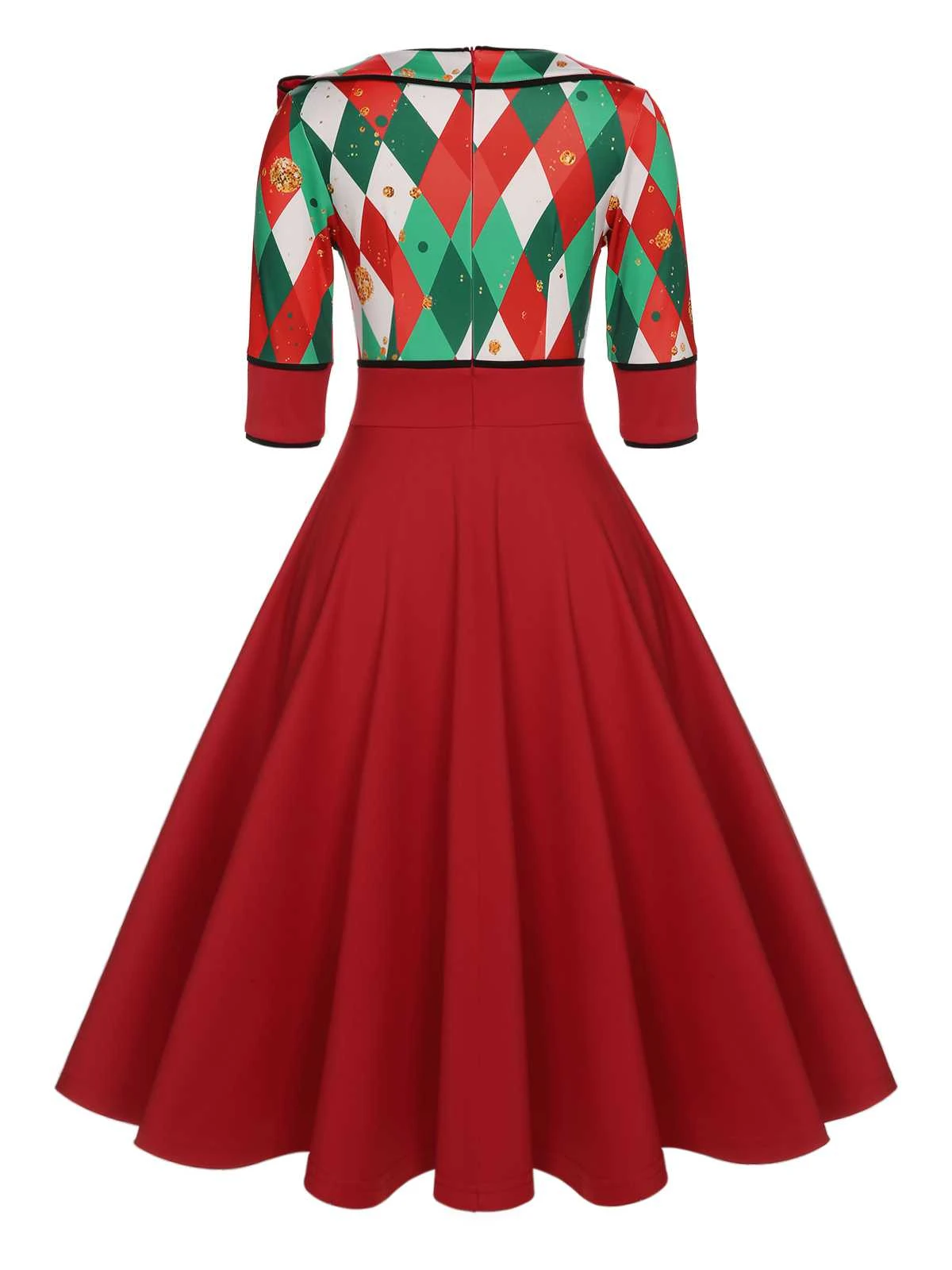 Green 1950s Christmas Plaid Patchwork Dress - Image 11