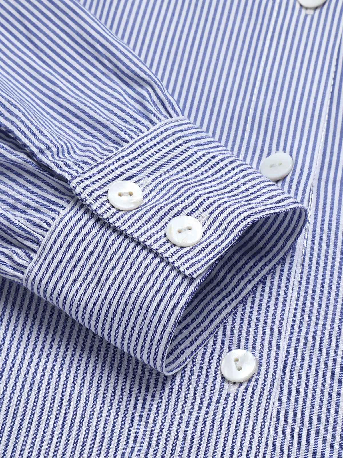 Blue 1950s Tie Neck Stripes Blouse - Image 5