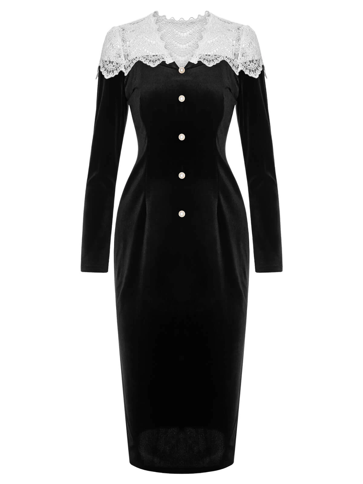 Black & White 1960s Lapel Patchwork Velvet Dress - Image 2