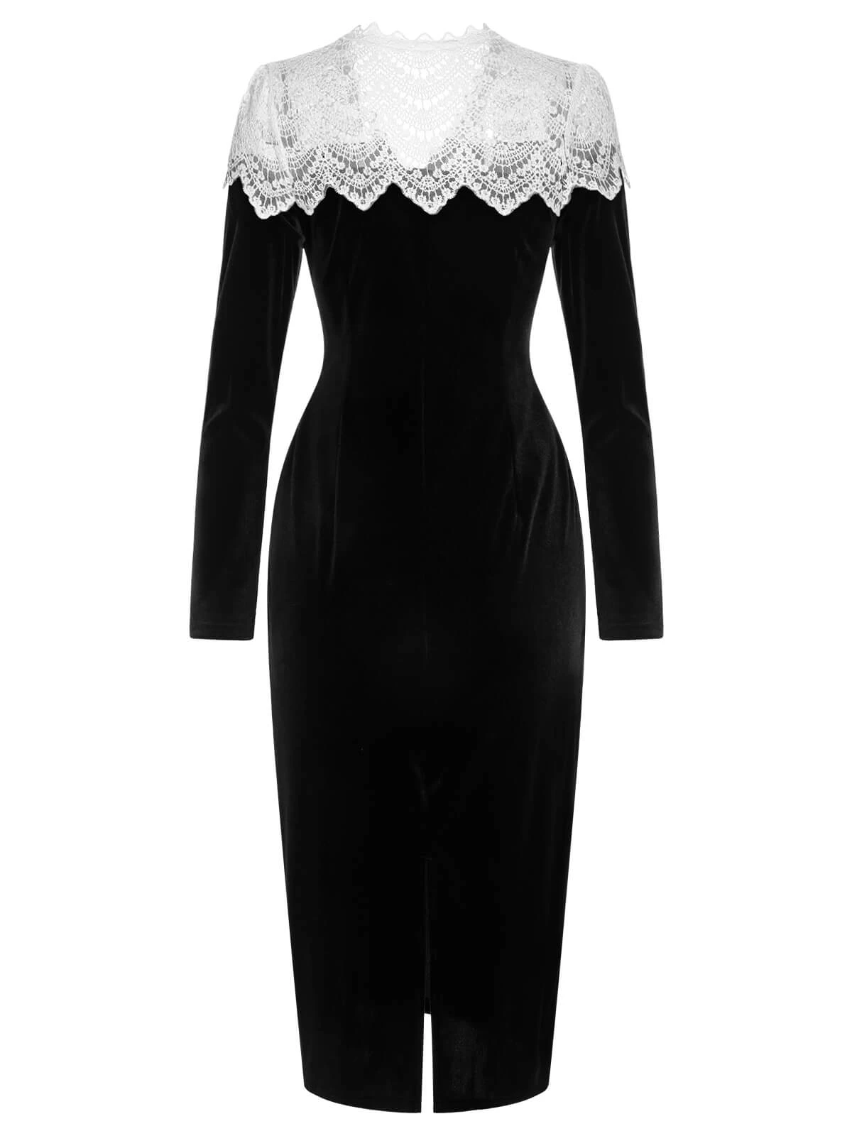 Black & White 1960s Lapel Patchwork Velvet Dress - Image 4