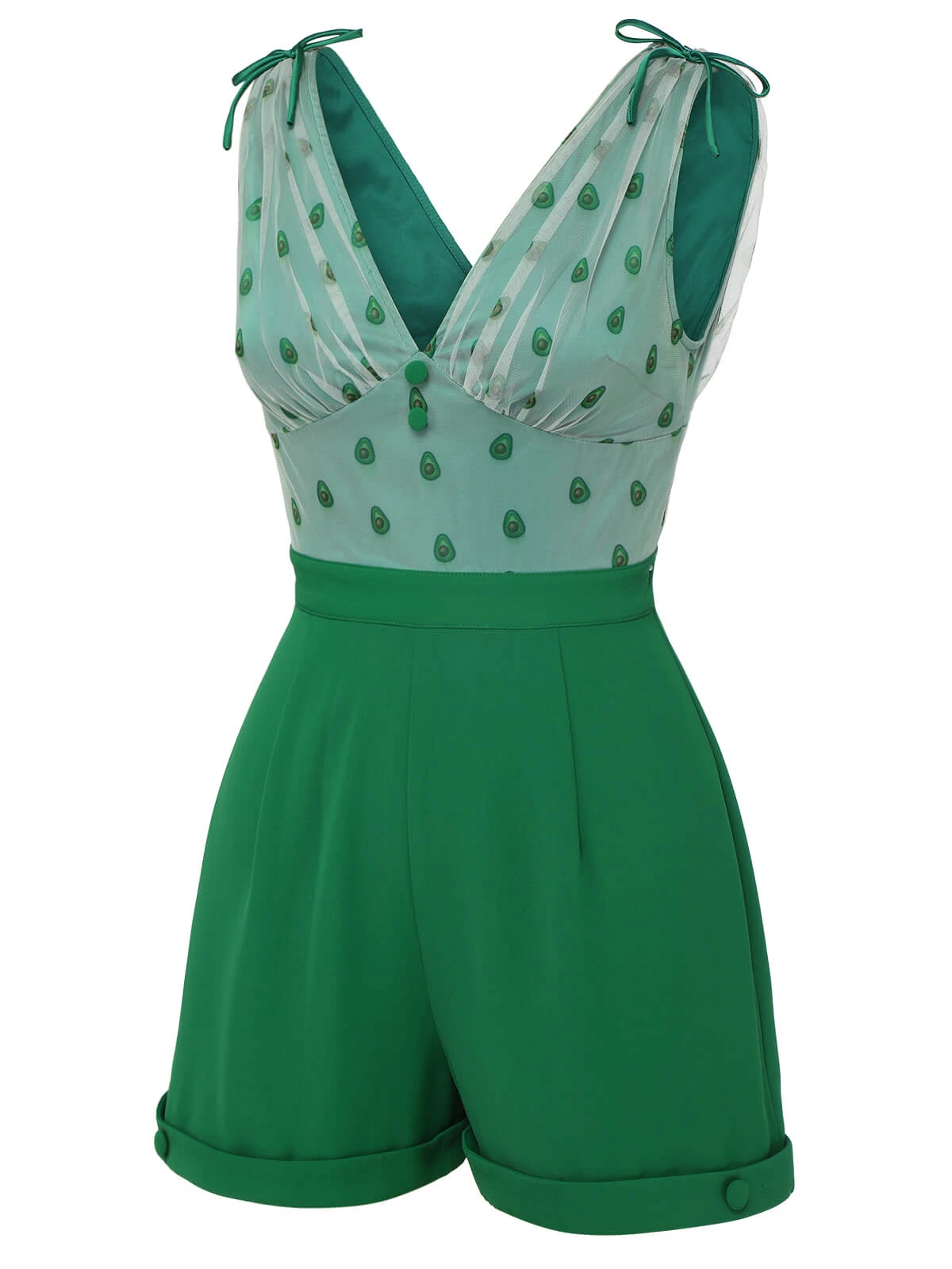 Green 1950s Avocado Mesh V-Neck Romper - Image 3