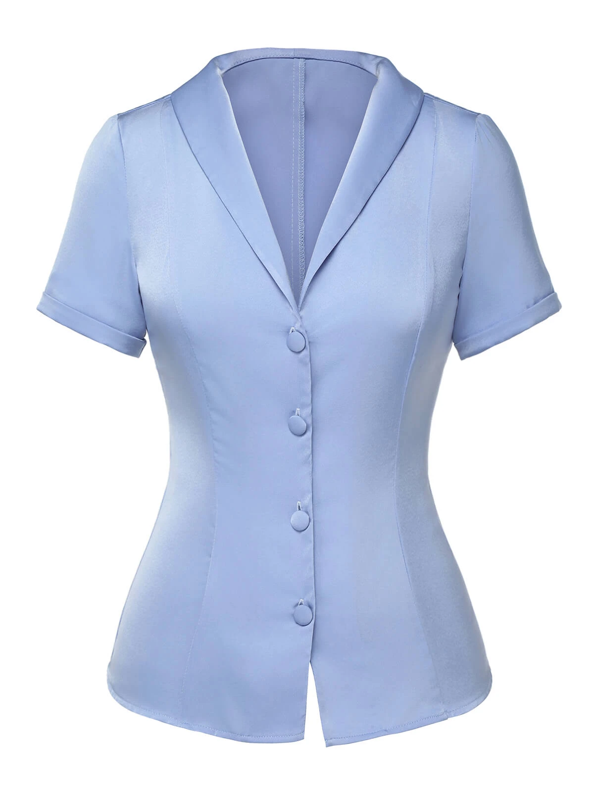 Blue 1950s Solid Lapel Blouse - Image 2
